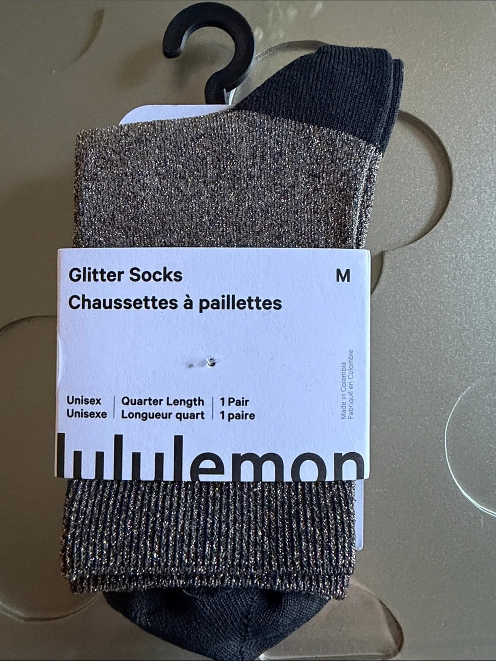 🆕 LULULEMON Glitter Quarter Socks Black NWT Size M